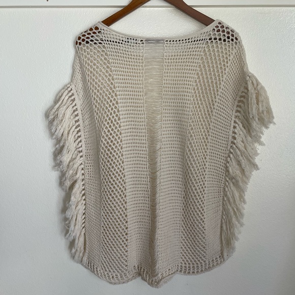 Lucky Brand L Cream Open Knit Fringe Boho Sleeveless Sweater - Picture 7 of 9